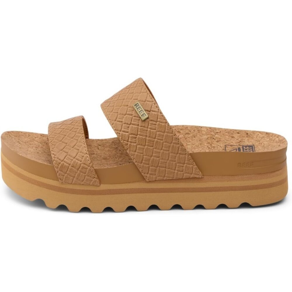 Women's Slide Sandal Tan Open Toe Slip-on Hi Platform Heel Double Strap